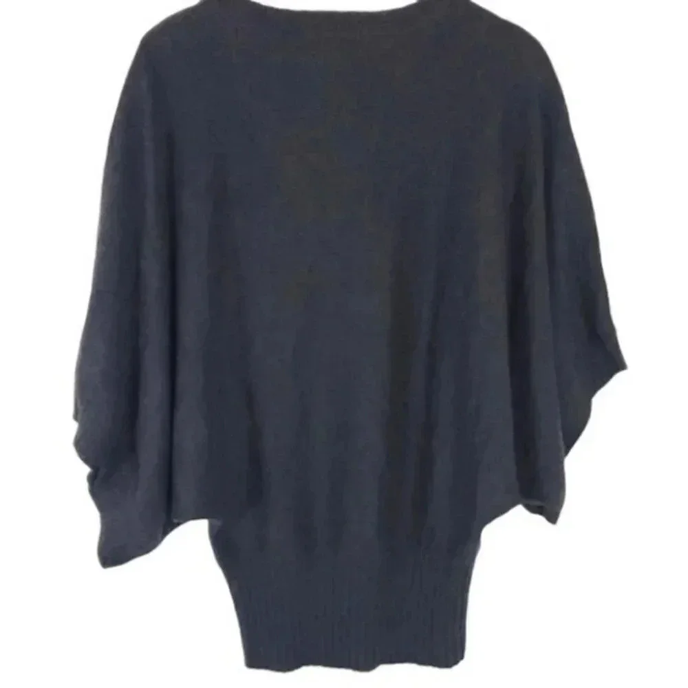 Y2K‎ LaROK Cashmere Blend Sweater S Charcoal Gray Batwing V-Neck Tassel Tie Boho
